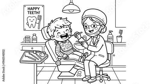 Dentist checking a childs teeth.