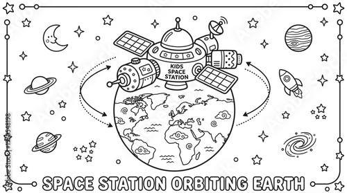 Space station orbiting the Earth satellite.