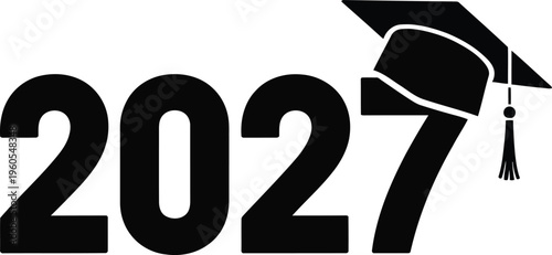 Celebrating the year 2027 with a distinctive graduation cap placed on bold numerals