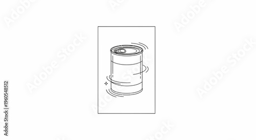 Minimalist line art illustration of a metal food can with a pull tab design showcasing clean lines