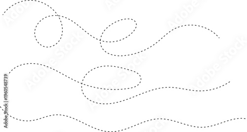 Abstract vector dot dash curve lines on transparent background 