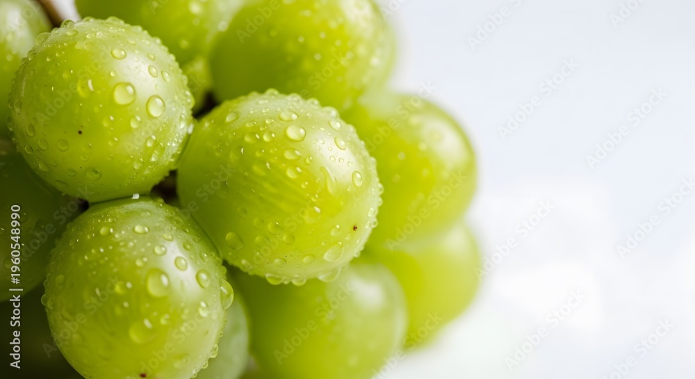 Obraz premium Fresh Green Grapes with Water Droplets Macro Shot