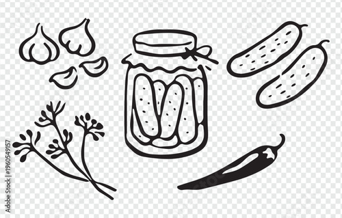 pickled vegetables and spices flat design vector illustration