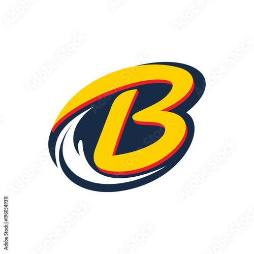 Modern Letter B Logo Vector with Dynamic Wave Shape and Bold Color Style