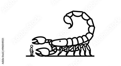 Massive Scorpion Threatening Tiny Human Figure Illustration of Disproportionate Scale and Danger