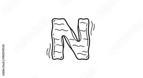 Whimsical hand-drawn uppercase N with unique wavy texture for playful designs and typography