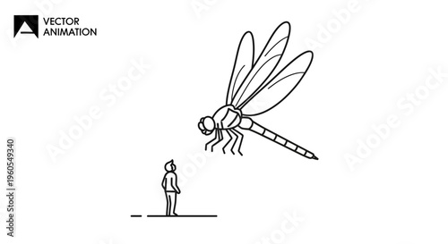 A captivating minimalist vector illustration depicting a lone small human gazing up at an enormous