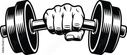 Clenched hand holding a gym dumbbell signifying strength and a commitment to physical activity