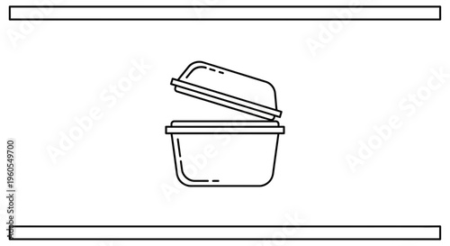 Minimalist Line Art Icon of an Open Food Container for Meal Preparation and Storage Solutions