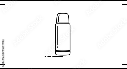 Minimalist line art illustration of a portable vacuum flask for hot and cold beverages