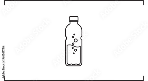 Minimalist Line Art Icon of a Carbonated Beverage Bottle with Effervescent Bubbles