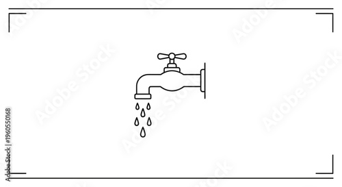 Stylized graphic illustration depicting a leaking faucet with falling water droplets, emphasizing