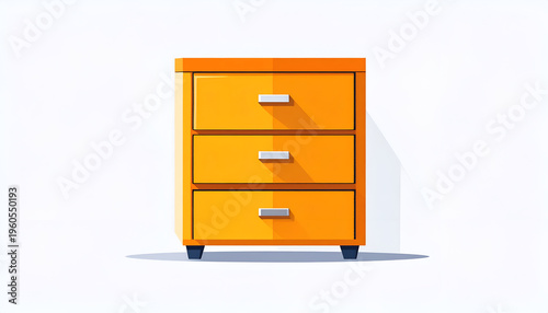 Orange nightstand with three drawers illustration in cartoon style on white backdrop
