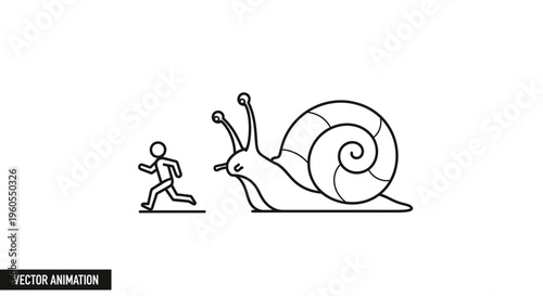 A humorous vector animation depicting a small stick figure running away from a surprisingly large