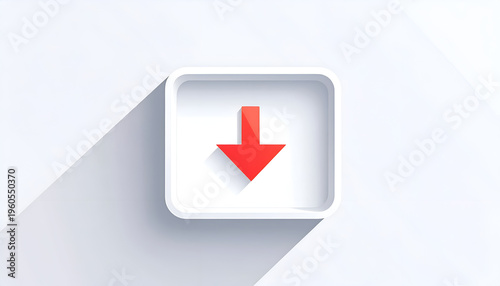 Red arrow inside a white square icon with a long shadow against white backdrop