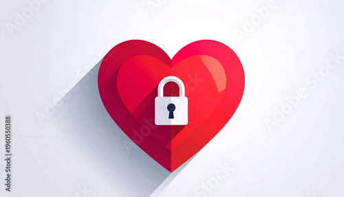 Red heart secured with padlock illustration for love safety and protection concept