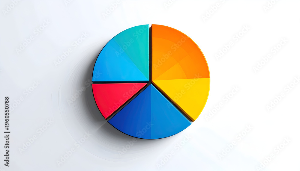 Fototapeta premium Colorful pie chart segments forming complete circle on white background