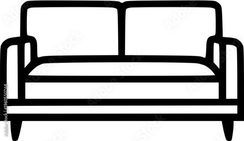 Minimalist outline icon of a comfortable two-seater sofa, perfect for home interior design concepts and living room furniture