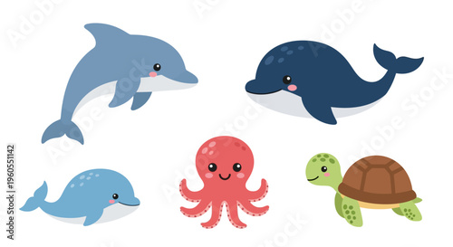 Marine animals swim together in ocean waters freely