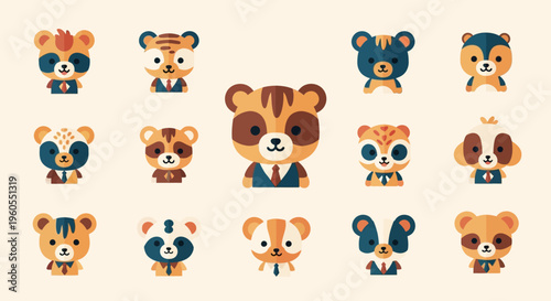 A group of various cute cartoon animals wearing different hats are depicted in a creative illustration.