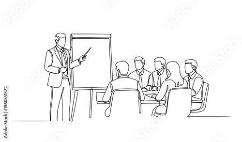 Minimal business training meeting leadership coaching line art vector illustration