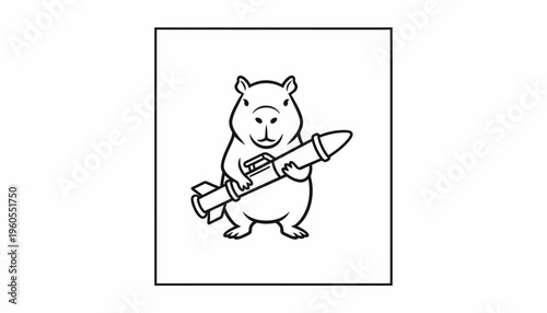Cute Capybara Holding a Rocket Launcher - Funny Animal Cartoon