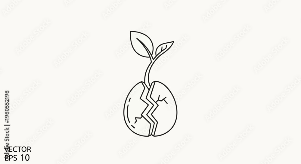 Fototapeta premium Cracked Seed Sprouting New Life with Leaves and Stem, Growth Concept
