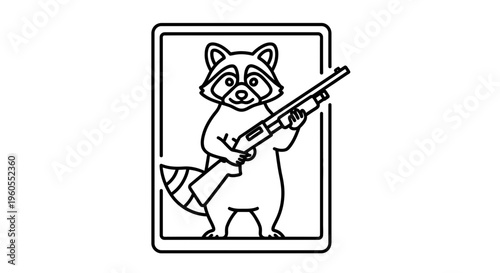 Cartoon Raccoon Holding Shotgun, Funny Animal Character, Vector Illustration