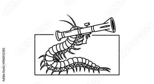 Centipede with Rocket Launcher, Surreal Insect Creature, Fantasy Animal Illustration