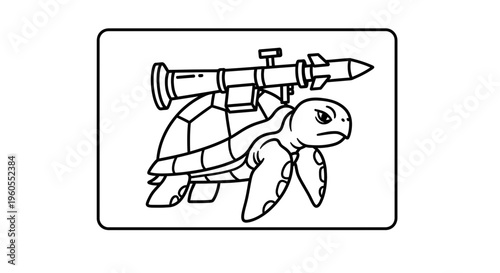 Cartoon Turtle with Rocket Launcher on Shell
