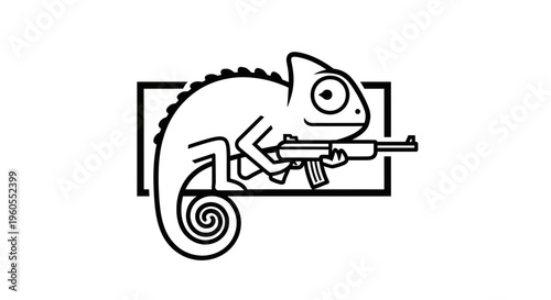 Chameleon Holding Rifle, Camouflage, Stealth, Military, Wildlife, Animal Icon