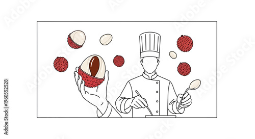 Chef preparing exotic fruit dessert, lychee and berries, culinary art, food styling