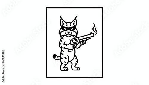 Cartoon Bandit Cat Holding Smoking Gun, Wild West Bandit Cat Illustration