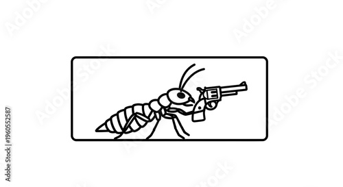 Cartoon Ant Holding a Revolver Gun, Funny Insect Character with Weapon