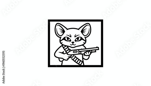 Cartoon Bandit Raccoon Holding Shotgun, Vector Illustration
