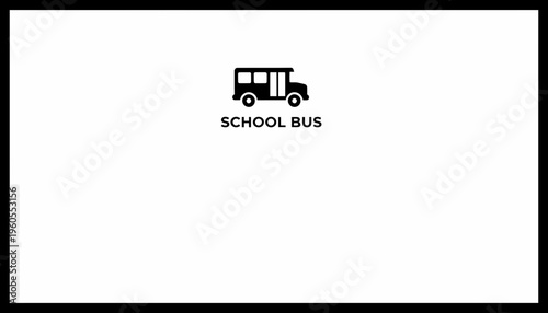 Black and White School Bus Icon with Text