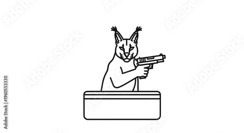 Caracal Cat Holding a Gun in a Box