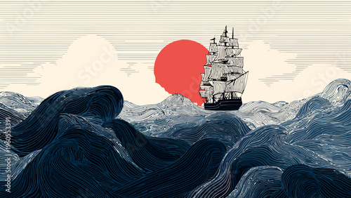 A majestic white whale gracefully navigating through an ethereal, stylized deep blue ocean, surrounded by intricate wavy patterns, evoking a sense of tranquil mystery and powerful natural beauty