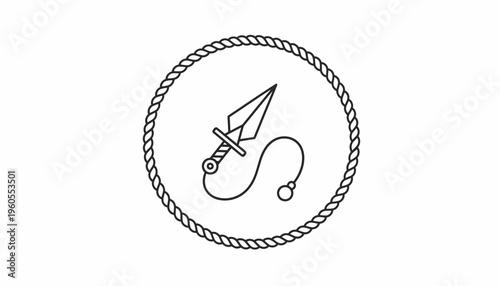 Ancient Weapon Icon: Flail Sword with Rope Border - Vector Graphic