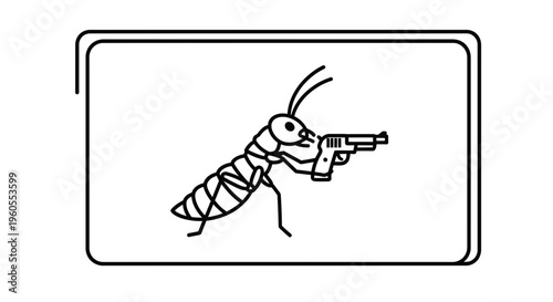 Ant holding a pistol, cartoon style, funny concept, insect with weapon