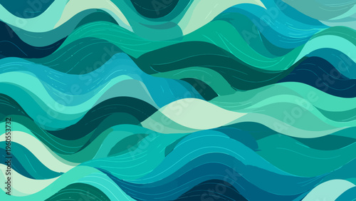 Abstract flowing waves of turquoise, teal, and blue creating a serene and dynamic water-like pattern
