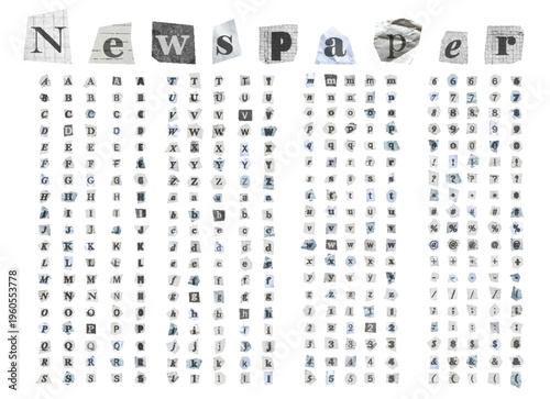 Alphabet collection of scrap letters, collage style. Vector font illustration.
