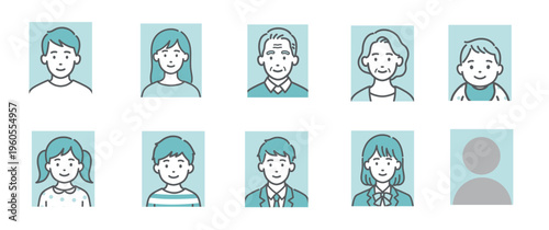 証明写真（顔写真）のイラスト・全世代アイコンセット（本人確認・プロフィール画像）