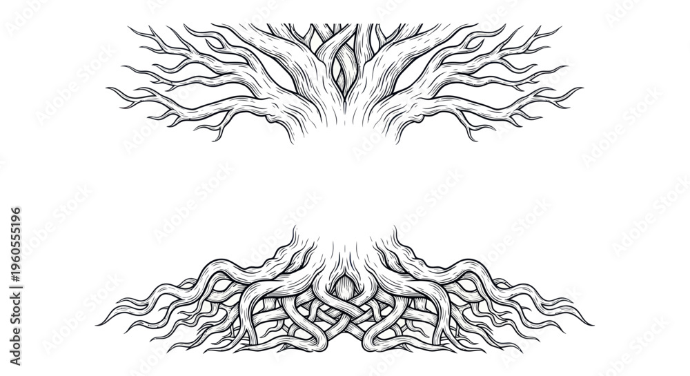 Obraz premium Intricate Tree of Life illustration with roots and branches, Celtic knot design