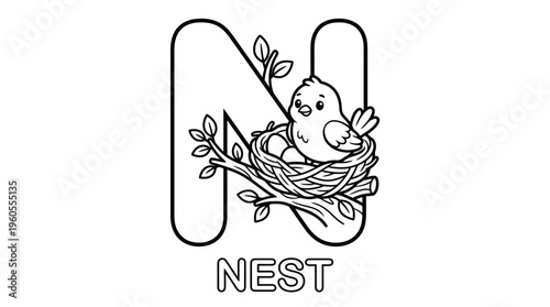 Bird Sitting in a Nest.