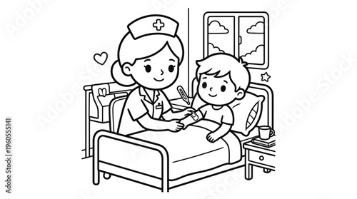 Nurse taking care of a child.