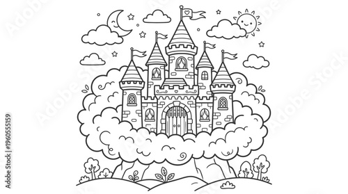 Fantasy Castle with Turrets and Towers.