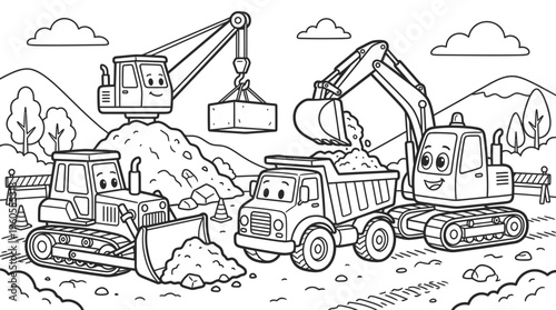 Construction vehicles on a site.