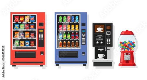 Vending Machines: Snacks, Drinks, Coffee, and Gum Ball Dispenser