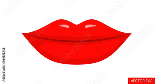 Vibrant Red Lips Illustration, Sensual Kiss Mouth, Beauty Fashion